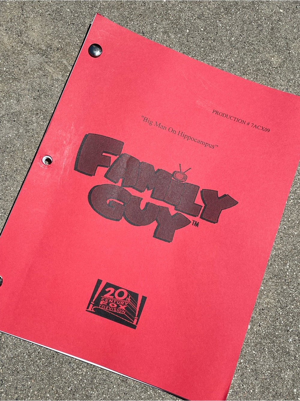 Family Guy 2008 Big Man on Hippocampus Production Used Table Draft Script Rock!